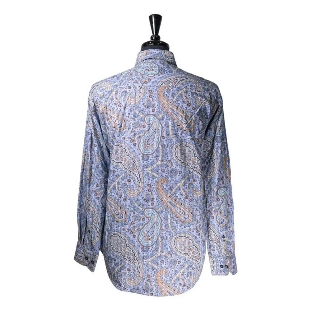 Alan Flusser Mens Shirt Large Blue Purple Paisley Button Up Long Sleeve Colorful - Picture 2 of 9